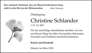 Traueranzeige von Christine Schlander von Trauerportal Rhein Main Presse