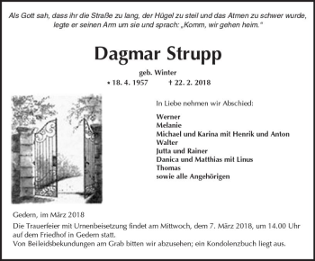 Traueranzeige von Dagmar Strupp von  Kreisanzeiger