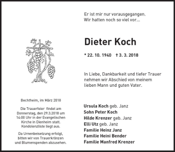 Traueranzeige von Dieter Koch von Trauerportal Rhein Main Presse