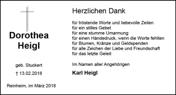 Traueranzeige von Dorothea Heigl von Trauerportal Rhein Main Presse