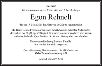Traueranzeige von Egon Rehnelt von VRM Trauer