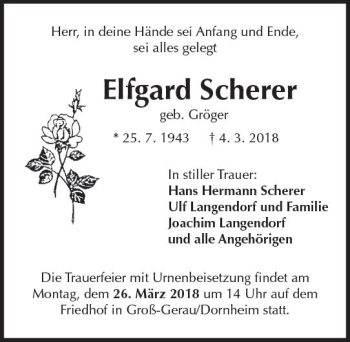 Traueranzeige von Elfgard Scherer von Trauerportal Rhein Main Presse