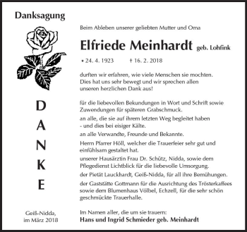 Traueranzeige von Elfriede Meinhardt von  Kreisanzeiger