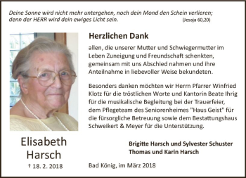 Traueranzeige von Elisabeth Harsch von Trauerportal Rhein Main Presse