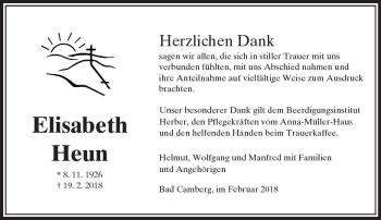 Traueranzeige von Elisabeth Heun von  Camberger Anzeiger