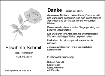 Traueranzeige von Elisabeth Schmitt von Trauerportal Rhein Main Presse