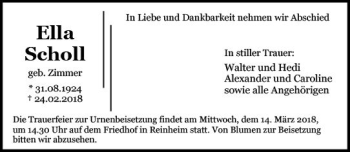 Traueranzeige von Ella Scholl von Trauerportal Rhein Main Presse