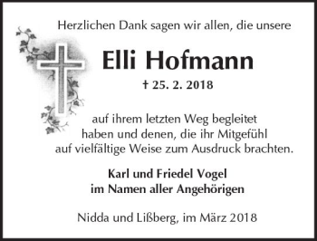 Traueranzeige von Elli Hofmann von  Kreisanzeiger
