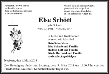 Traueranzeige von Else Schött von VRM Trauer