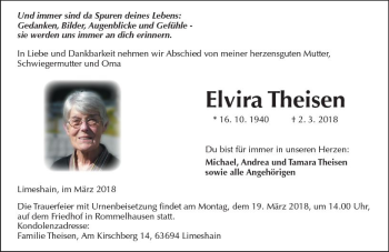 Traueranzeige von Elvira Theisen von  Kreisanzeiger