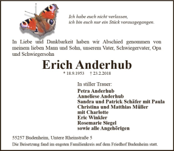 Traueranzeige von Erich Anderhub von Trauerportal Rhein Main Presse
