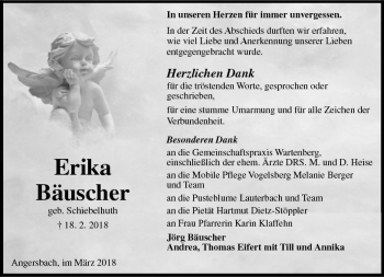 Traueranzeige von Erika Bäuscher von VRM Trauer