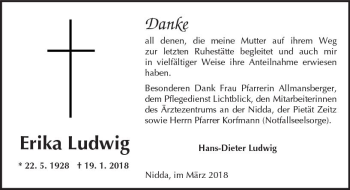 Traueranzeige von Erika Ludwig von  Kreisanzeiger
