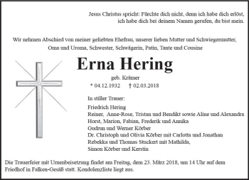 Traueranzeige von Erna Hering von Trauerportal Rhein Main Presse