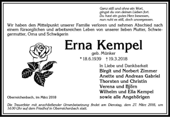 Traueranzeige von Erna Kempe von  Kreisanzeiger