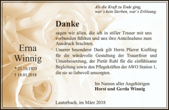Traueranzeige von Erna Winnig von VRM Trauer