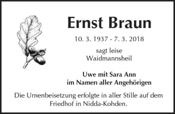 Traueranzeige von Ernst Braun von  Kreisanzeiger