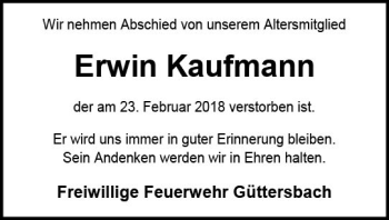 Traueranzeige von Erwin Kaufmann von Trauerportal Rhein Main Presse