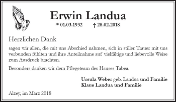 Traueranzeige von Erwin Landua von Trauerportal Rhein Main Presse