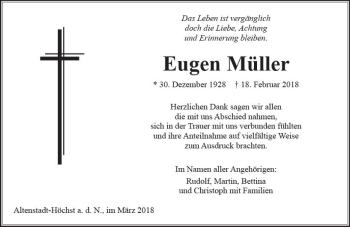 Traueranzeige von Eugen Müller von  Kreisanzeiger