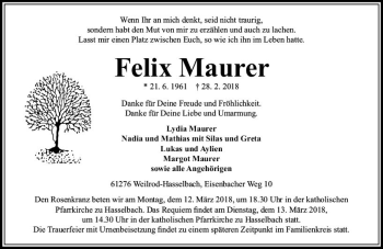 Traueranzeige von Felix Maurer von  Camberger Anzeiger