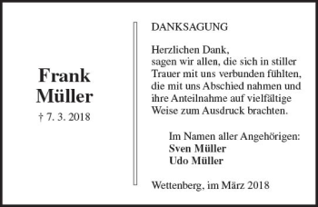 Traueranzeige von Frank Müller von  Gießener Anzeiger