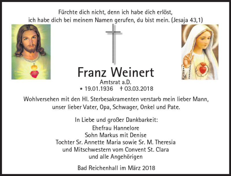  Traueranzeige für Franz Weinert vom 10.03.2018 aus Trauerportal Rhein Main Presse