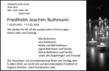 Traueranzeige von Friedhelm Joachim Buthmann von Trauerportal Rhein Main Presse