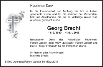 Traueranzeige von Georg Brecht von Trauerportal Rhein Main Presse