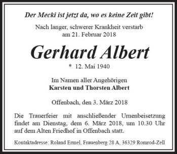 Traueranzeige von Gerhard Albert von VRM Trauer