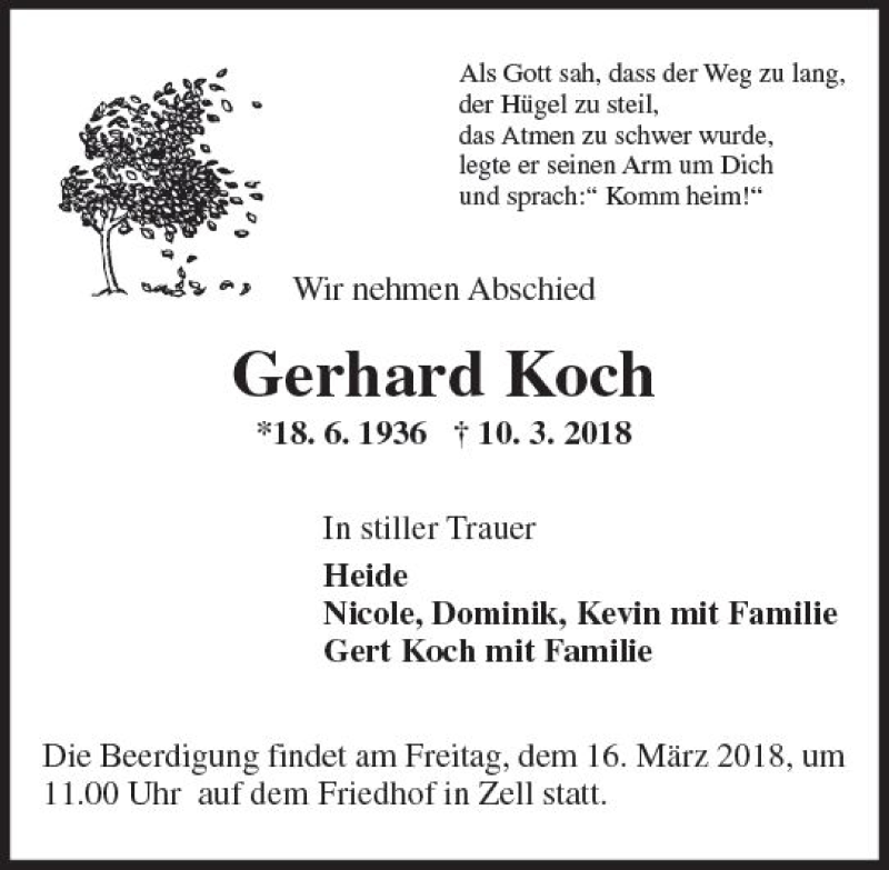  Traueranzeige für Gerhard Koch vom 14.03.2018 aus Trauerportal Rhein Main Presse