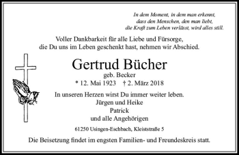 Traueranzeige von Gertrud Bücher von  Usinger Anzeiger
