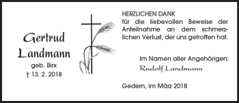 Traueranzeige von Gertrud Landmann von  Kreisanzeiger