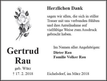 Traueranzeige von Gertrud Rau von  Kreisanzeiger