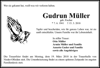 Traueranzeige von Gudrun Müller von VRM Trauer