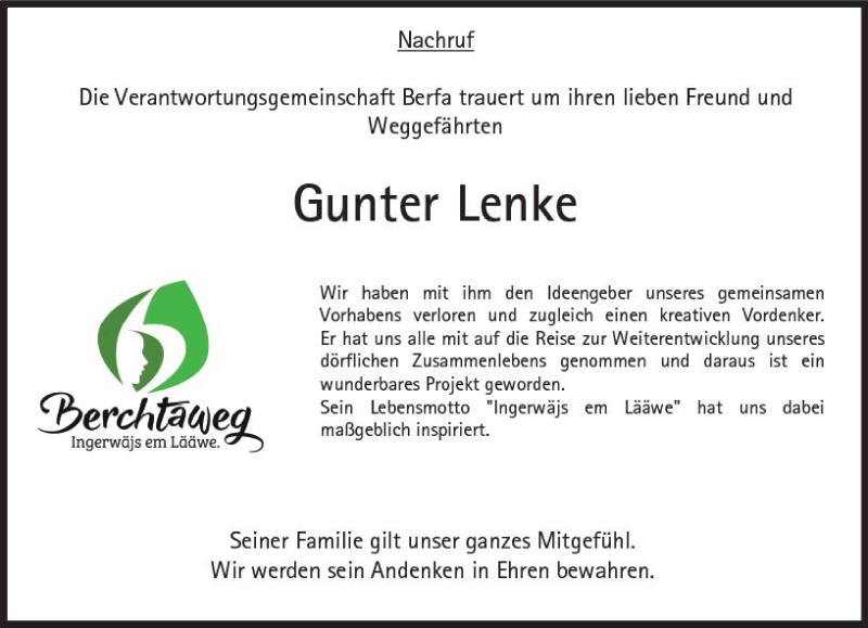 Traueranzeige für Gunter Lenke vom 03.03.2018 aus VRM Trauer