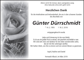 Traueranzeige von Günter Dürrschmidt von  Gießener Anzeiger