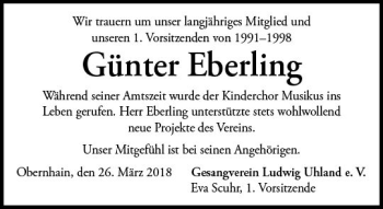 Traueranzeige von Günter Eberling von  Usinger Anzeiger