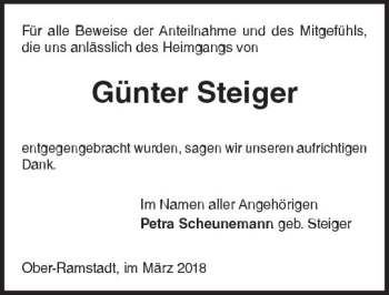 Traueranzeige von Günter Steiger von Trauerportal Rhein Main Presse