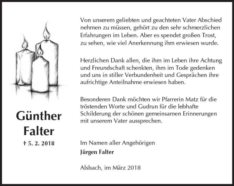 Traueranzeige für Günther Falter vom 17.03.2018 aus Trauerportal Rhein Main Presse