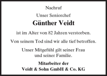 Traueranzeige von Günther Veidt von  Usinger Anzeiger