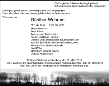 Traueranzeige von Günther Wehrum von  Gießener Anzeiger