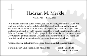 Traueranzeige von Hadrian Merkle von Trauerportal Rhein Main Presse