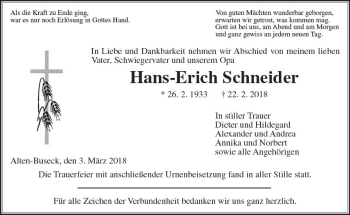 Traueranzeige von Hans-Erich Schneider von  Gießener Anzeiger