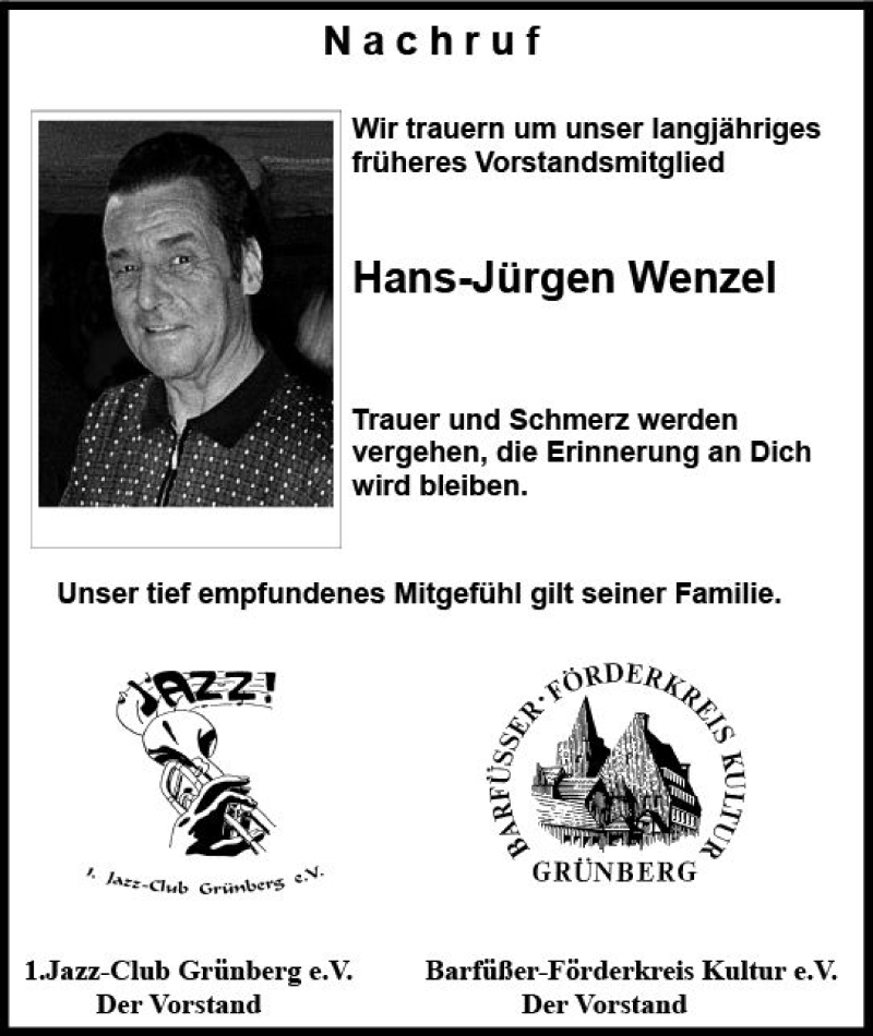 Traueranzeige für Hans-Jürgen Wenzel vom 03.03.2018 aus  Gießener Anzeiger