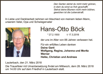Traueranzeige von Hans-Otto Böck von VRM Trauer
