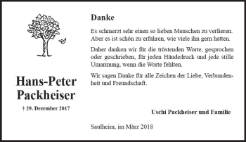 Traueranzeige von Hans-Peter Packheiser von Trauerportal Rhein Main Presse