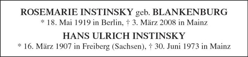  Traueranzeige für Hans Ulrich  Instinsky vom 03.03.2018 aus Trauerportal Rhein Main Presse