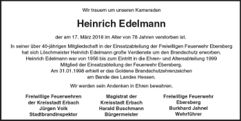 Traueranzeige von Heinrich Edelmann von Trauerportal Rhein Main Presse