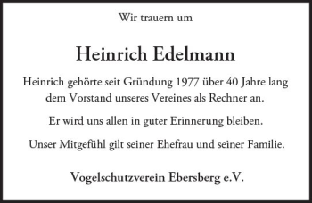 Traueranzeige von Heinrich Edelmann von Trauerportal Rhein Main Presse